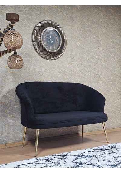 Zafir İkili Teddy Gold Kaplama Sivriltme Ayak Çay Seti Koltuk İkili Berjer , Balkon, Salon, Ofis Siyah