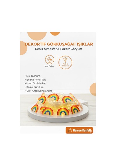 Gökkuşağı Figürlü Led Işık Zinciri 3 Metre Dekoratif Çok Renkli