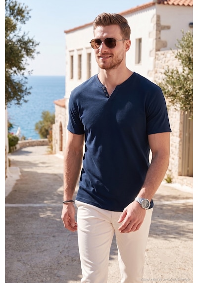 Buratti Pamuklu V Yaka Slim Fit Erkek T Shirt 5902122 Indigo