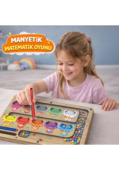 Tineke Manyetik Eğitici Renkli Sayma Eşleştirme Labirenti Eğitim Oyuncağı Ahşap Montessori Oyunu Dondurma