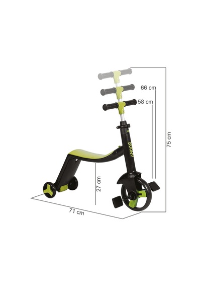 Boony Yeşil Çocuk Scooter- Bisiklet 1 Ürün 3 Özellik 50 Kg Taşıma Kapasiteli Yeşil