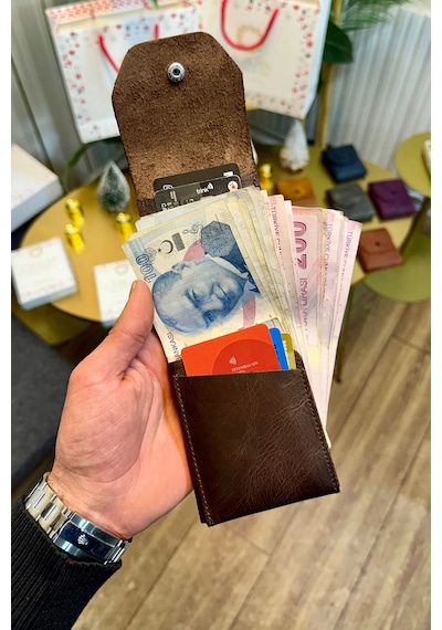 Cüzcan Signum Hakiki Deri Minimalist Katlamalı Cüzdan - Para Portföyü Antik Kahve