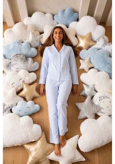 Womanandkids Mavi Kadın Önden Düğmeli Uzun Kollu Pijama Takımı