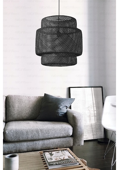 Bambu Siyah Avize 50 Cm- Bohem, İskandinav, Modern, Rattan, Sinnerlig, Aydınlatma Siyah