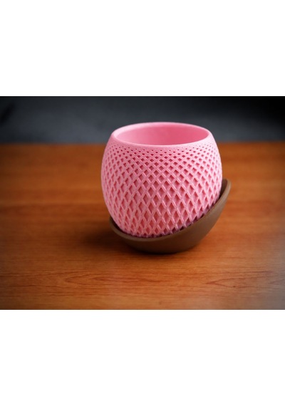 3d Baskı Küre Saksı - Kafes Dokulu İki Parçalı Dekoratif Saksı - Pembe-kahverengi 82583657
