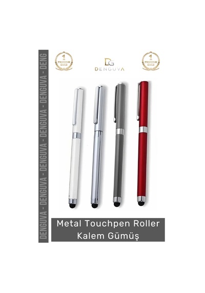 Kalem Metal Gövde Lüks Şık Prestijli Tasarım Promosyon Logolu Touchpen Roller Kalem Gümüş Çok Renkli