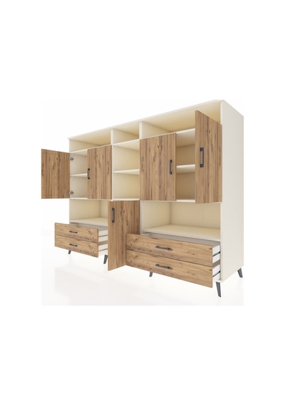 Kronos Dolap 12 Raflı 4 Çekmeceli 5 Kapaklı 220x59x163 Aytaşı-çam Atlas Çam - Aytası