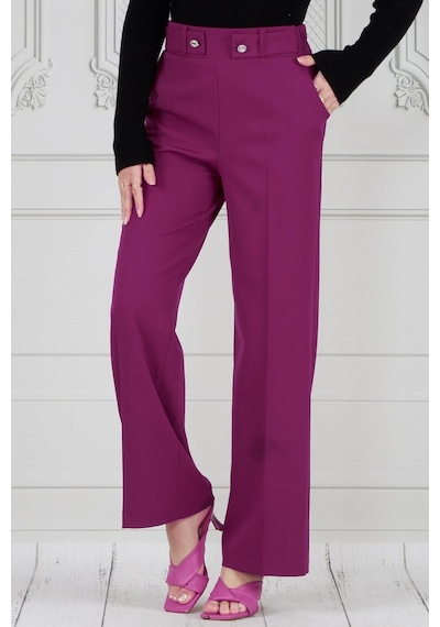 Sevitli Kemeri Düğme Detaylı Bol Paça Pantolon-mürdüm-3708-mürdüm Mürdüm