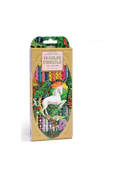 Eeboo Çift Uçlu 24 Renk Kuru Boya Kalemi - Unicorn Garden Çok Renkli