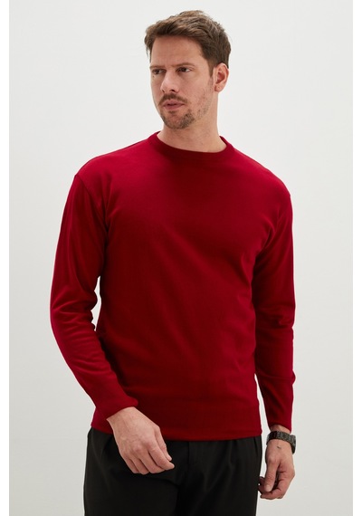 Fullamoda Basic Bisiklet Yaka Regular Fit Triko Kazak Kırmızı