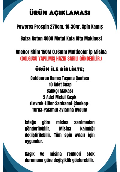 Powerex Prospin 270cm 10-30gr Balza Aston 4000 Metal Kafa Spin Olta Seti 1