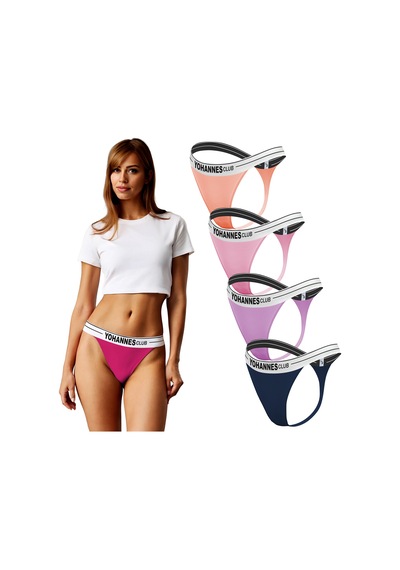 Yohannes Club, Kadın Lastik Bantlı Tanga Külot, Çok Renkli, Çoklu Paket, 4'lü Paket, Çok Renkli