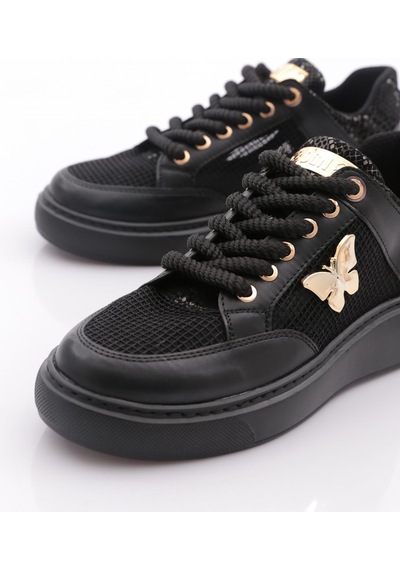 Dgn B1007 Kadin Fileli Aksesuarli Sneakers Ayakkabi Siyah