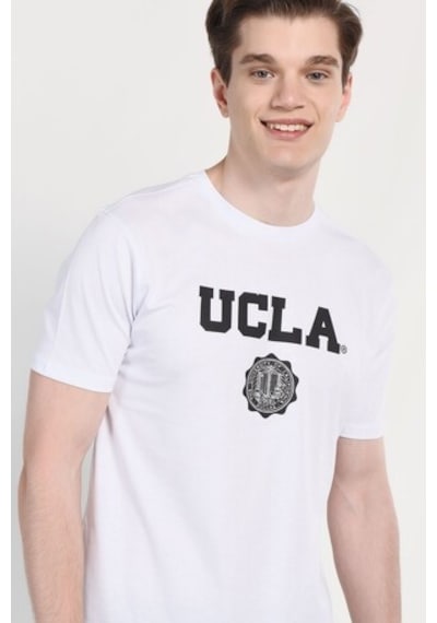 Ucla Gayley Beyaz Bisiklet Yaka Baskılı Standard Fit Erkek Tshirt Siyah