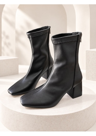 Dabab Shoes Azra Kadın Siyah Streç Cilt Kare Burun Arka Fermuarlı 6 Cm Kalın Topuklu Bot Bootie Dabab Shoes Azra Kadın Siyah Streç Cilt Kare Burun Arka Fermuarlı 6 Cm Kalın Topuklu Bot Bootie