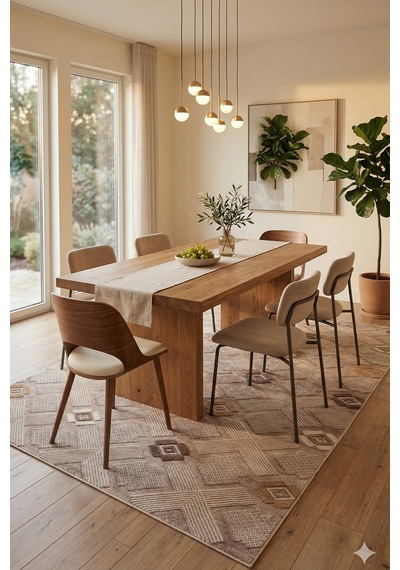 Villadia Home Textile Kaymaz Taban Modern Desen Halı Yolluk Leke Tutmaz Kolay Temizlenir Koridor Salon Yatak Mutfak Odası Vd4047vizon Vizon