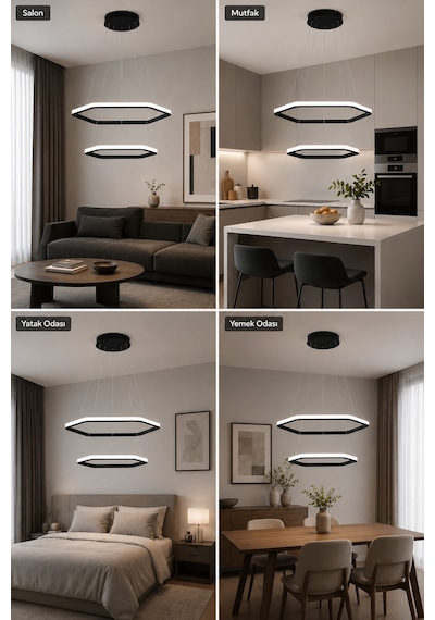 AvizeGO Ares 2'li Led Sarkıt Avize Beyaz Işık Siyah