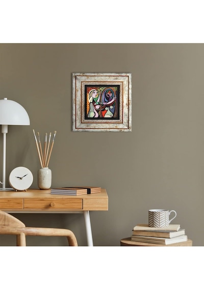 Picasso Ayna Karşısındaki Kız Taş Duvar Tablosu - Çerçeveli Taş Tablo - Dekoratif Duvar Sanatı - Modern Ev Ve Ofis Duvar Dekoru K1-301
