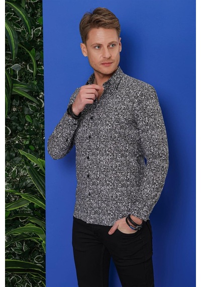 Efor G 1541 Slim Fit Siyah Klasik Gömlek Siyah