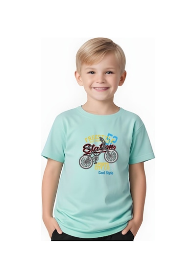 Fyk Kids Erkek Çocuk Yuvarlak Yaka Bisiklet 52 Erkek Baskılı T-shirt Mint Yeşil