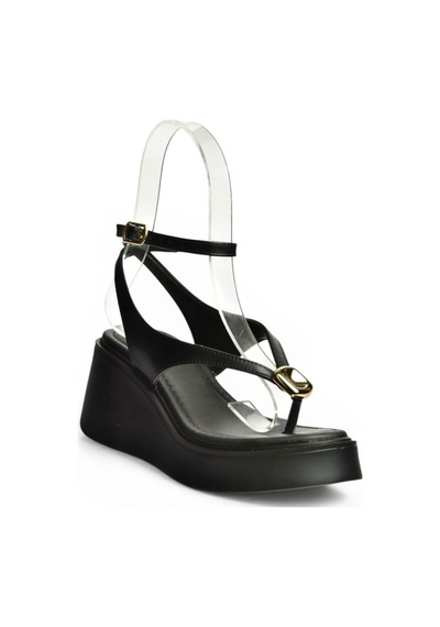 Fox Shoes Y973465909 Siyah Parmak Arası Dolgu Tabanlı Kadın Sandalet