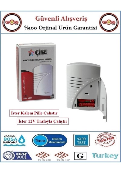 Çise Ding Dong Kapı Zili - İster Kalem Pille Çalıştır - İster 12v Trafo İle Çalıştır