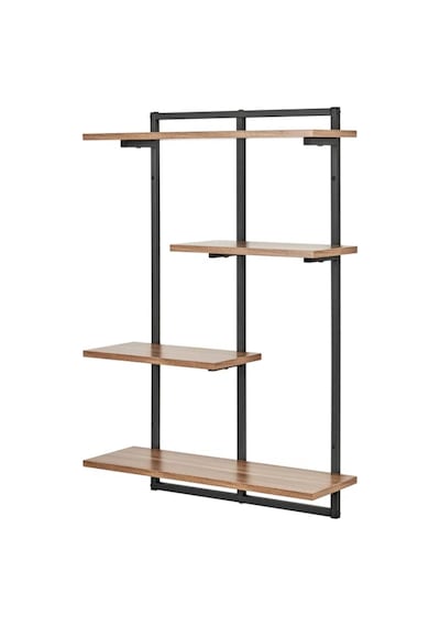 Aju Modern Duvar Rafı - 4 Katlı Metal Şık Modern Yüzen Pencere Duvar Rafı Kitaplık Düzenleyici Raf Siyah