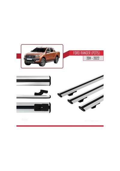 Ford Ranger 2011-2022 Arası İle Uyumlu Basic Model Ara Atkı Tavan Barı Gri 3 Adet