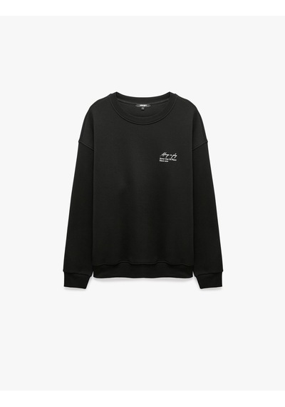 Koton Pamuklu Şardonlu Bisiklet Yaka Uzun Kollu Baskılı Sweatshirt Siyah 7wam70197mk