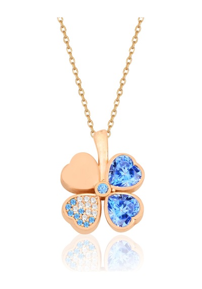 Çekirdekjewelry 925 Ayar Gümüş Aqua Taşlı Ters Yonca Kolye Pembe