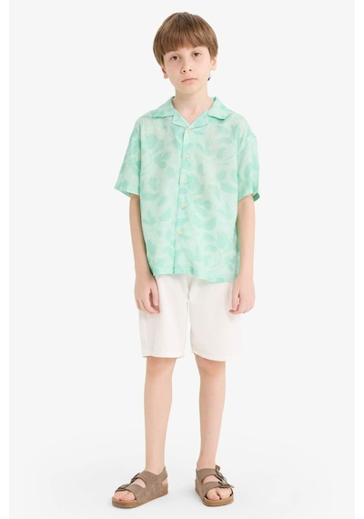 DeFacto Erkek Çocuk Oversize Geniş Kalıp Polo Yaka Desenli Viskon Kısa Kollu Gömlek F5672A825HSGN1229