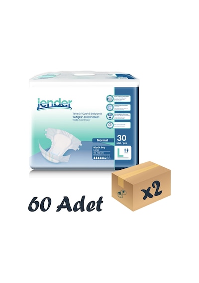 Jender Tekstil Yüzeyli Bel Bantlı Yetişkin Hasta Bezi L 30'Lu 2 Paket 60 Adet