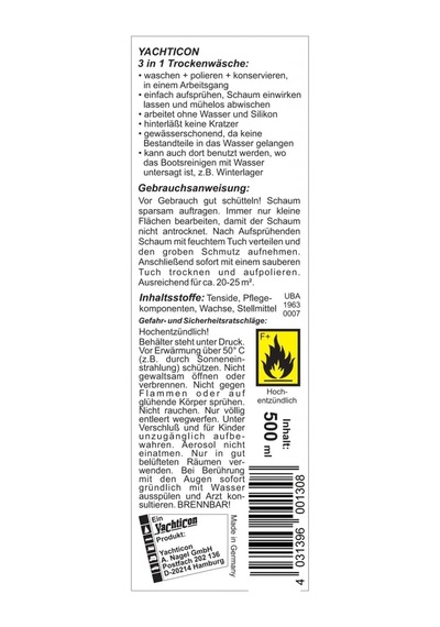 Yachticon - 3'ü 1 Arada Susuz Kuru Yıkama Ve Parlatıcı 500 Ml : Suya İhtiyaç Duymadan Her Yerde Kusursuz Temizlik Ve Parlaklık