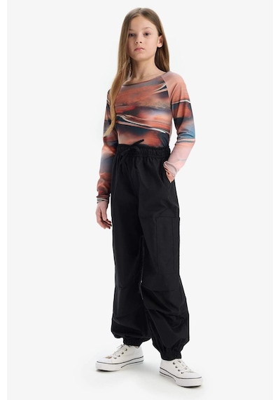 DeFacto Kız Çocuk Slim Fit Dar Kesim Kaçık Yaka Uzun Kollu Tişört D9268A825SPBG387 Bej