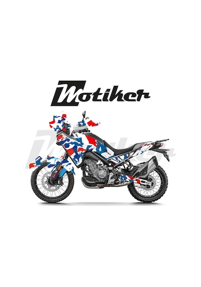Cf Moto 450mt Kamuflaj Tasarımı Beyaz Üzeri Kırmızı Mavi Sticker