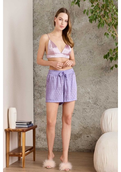 Pierre Cardin 1225 Kadın Empirme Saten 3'lü Şort Takım-violet Viola