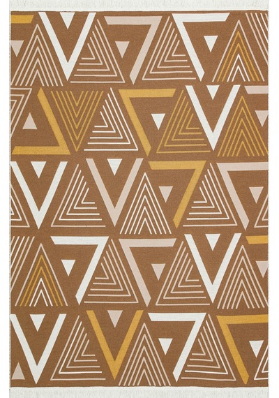 Beige Yellow Yıkanabilir Çift Taraflı Modern Desenli Dokuma Kilim