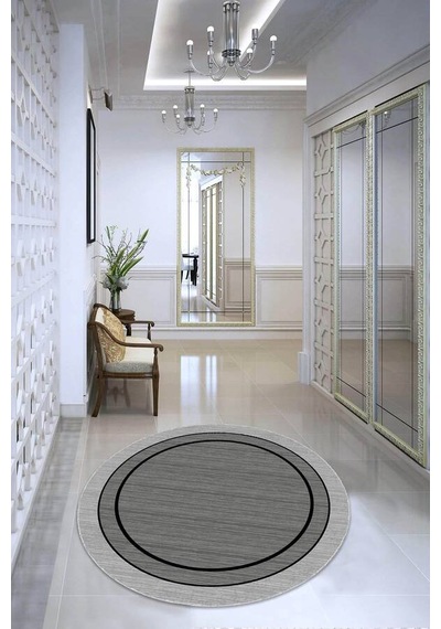 Koyu Gri Kaymaz Yuvarlak Çerçeveli Mutfak Halısı Ar1427n11