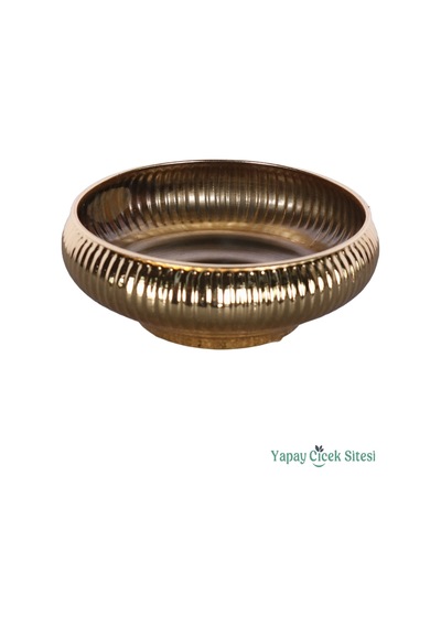 Yapay Çiçek Sitesi Metal Dekoratif Çizgili Ufo Saksı 8 Cm Altın