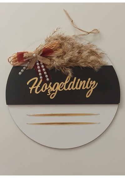 Hoşgeldiniz Yazılı Aynalı Pleksi Ahşap Kapı Süsü Dekoratif Dış Kapı Süsü Beyaz Ahşap Beyaz-siyah