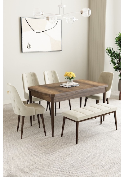 Clara Barok Desen 80x132 Açılabilir Mdf Masa Yemek Odası Takımı,mutfak Takımı 6 Adet Sandalye Krem Clara Barok Desen 80x132 Açılabilir Mdf Masa Yemek Odası Takımı,mutfak Takımı 6 Adet Sandalye Krem
