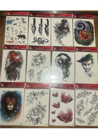 Airbrush Tattoo Büyük Boy Yapıştırma Geçici Dövme Seti 12'li Seri9