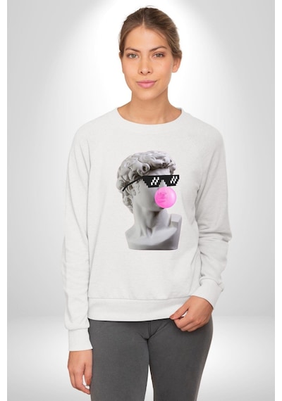 Gözlüklü David'in Kafasının Alçı Heykeli Unisex Beyaz Sweatshirt Beyaz