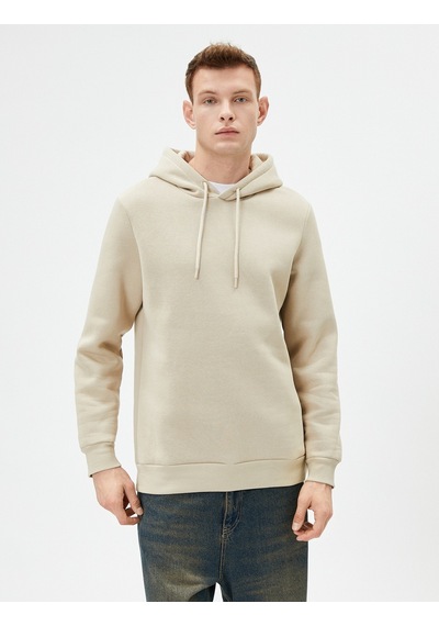 Koton Basic Kapşonlu Sweatshirt Uzun Kollu Ribanalı Bej 4sam70001mk Ekru