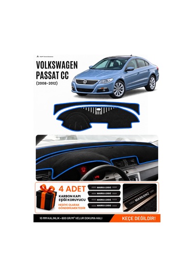Volkswagen Passat Cc 2008-2012 Uyumlu Torpido Örtüsü, Torpido Kılıfı - Siyah Mavi