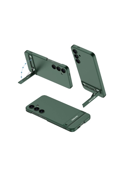 Samsung Uyumlu Galaxy S24 Kılıf Zore Kamera Korumalı Dikey Standlı Ays Kapak Koyu Yeşil