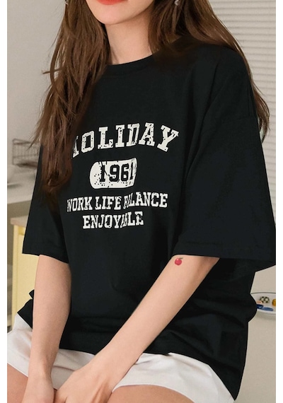 Unisex Holiday Baskılı Tasarım Tshirt Siyah
