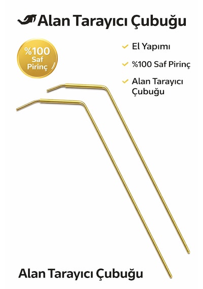 %100 Saf Pirinç Alan Tarama Çubuğu El Yapımı Profesyonel Define & Enerji Tespit Çubuğu 2 Li Set