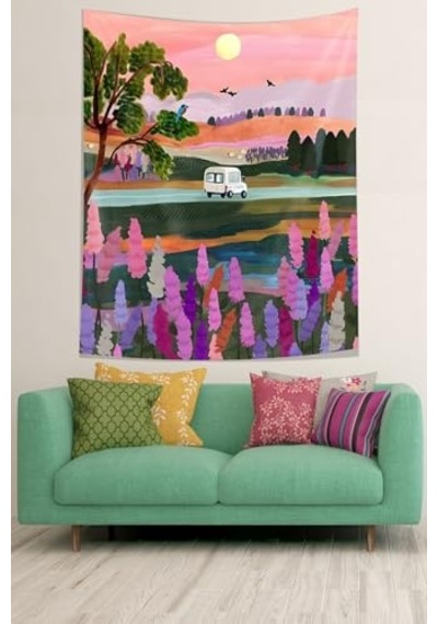 Gün Batımı Yolculuk Yoldaki Araba Leke Tutmaz Kumaş Duvar Örtüsü Duvar Halısı Tapestry Pntr003, 100 X 140