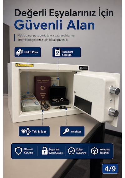 Tc-002 Akıllı Elektronik Kasa, Şifreli Çelik Para Kasası, Acil Durum Anahtarlı Ve Sabitlenebilir Güvenlik Kasası Beyaz